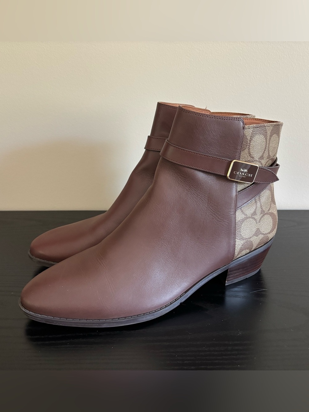 COACH Dean Leather Signature Canvas Ankle Bootie Boot Brown Walnut CC627 Size 11